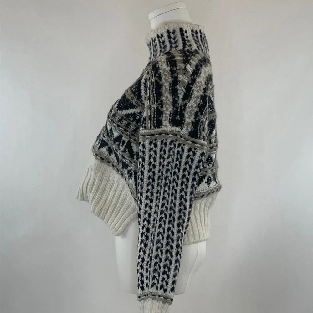 Splendid Vail Apres-ski Fair Isle Sweater in Black, White and Taupe, XL - Picture 5 of 8